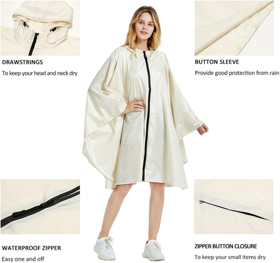 Rain Poncho Jacket Coat Hooded Zipper Style for Women/Men/Adult with Pocket