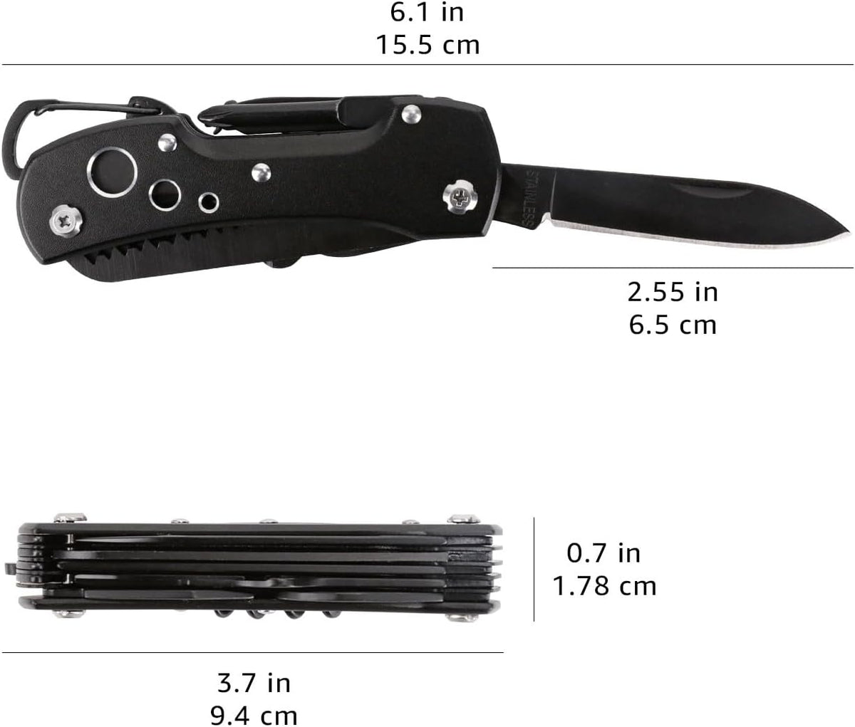 Amazon Basics 15-in-1 Stainless Steel Multitool Pocket Knife with Sheath, Black