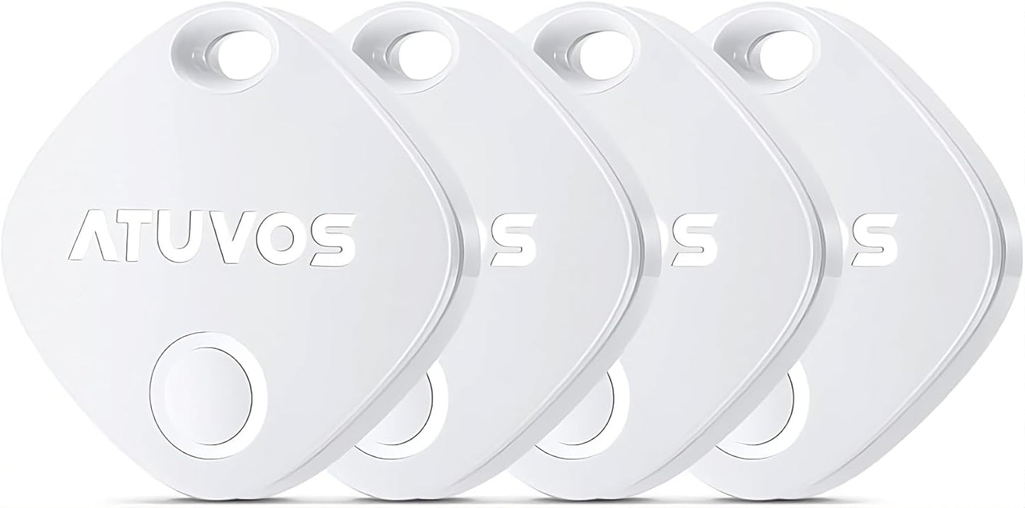 ATUVOS Air Tracker Tags-4 Pack, Bluetooth Luggage Tracker Works with Apple Find My APP (iOS Only, Not for Android), Keys Finder and Item Locator for Luggage, Backpack, Suitcases, Replaceable Battery