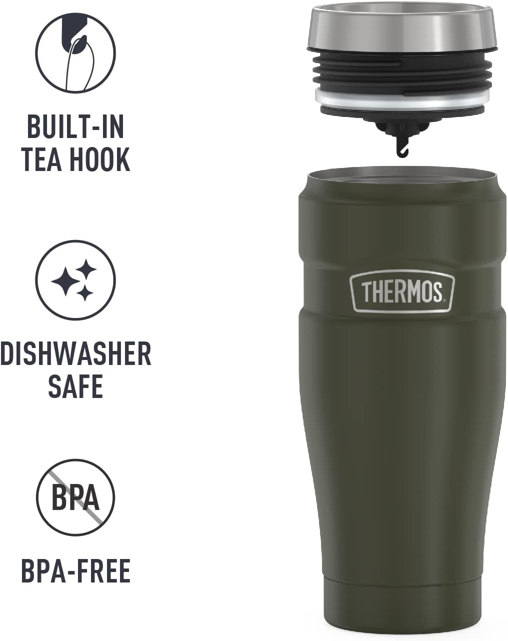 THERMOS Stainless King Vacuum-Insulated Travel Tumbler, 16 Ounce, Army Green (Pack of 4)