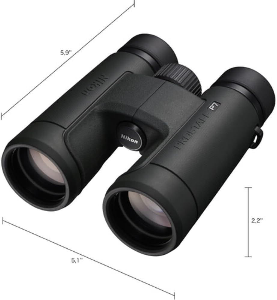 Nikon PROSTAFF P7 10x42 Binoculars Bundled with Harness Strap + Deluxe Cleaning Kit + Smartphone to Binocular Adapter + Microfiber Cleaning Cloth (5 Items)