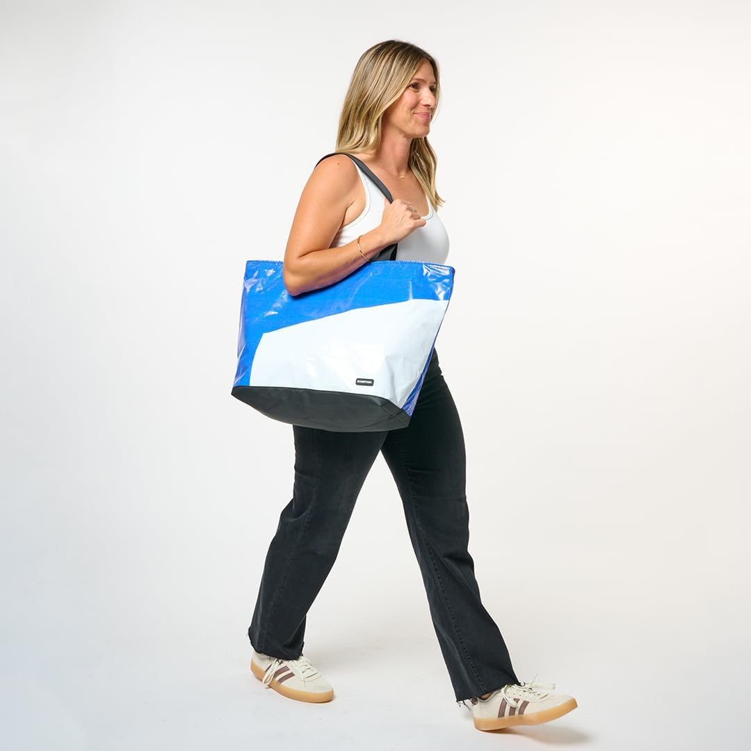 Rareform Large Zippered Blake Tote Bag | One-of-a-Kind, Water-Resistant, Recycled Billboard Vinyl | Color and Pattern Vary