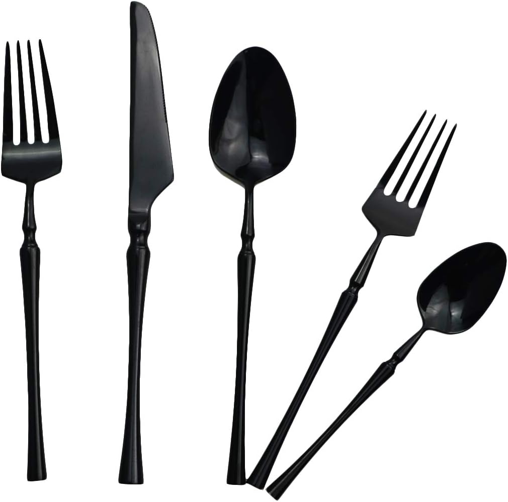 Gugrida 20 piece Black Flatware Set 304 Stainless Steel Fork Spoon Cutlery Luxury Mirror Polished Silverware, Dishwasher Safe, Service for 4