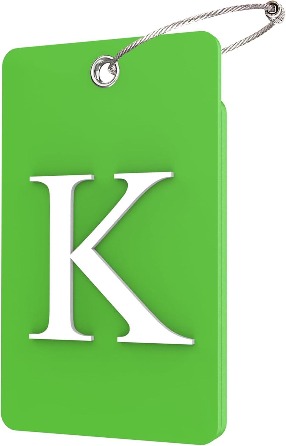 Gostwo 2 Pack Luggage Tags for Suitcases, 26 Initial Letter Travel Luggage Baggage Identification Labels ID Tag Fully Bendable Tags with Stainless Steel Loop (Green) (Letter K)