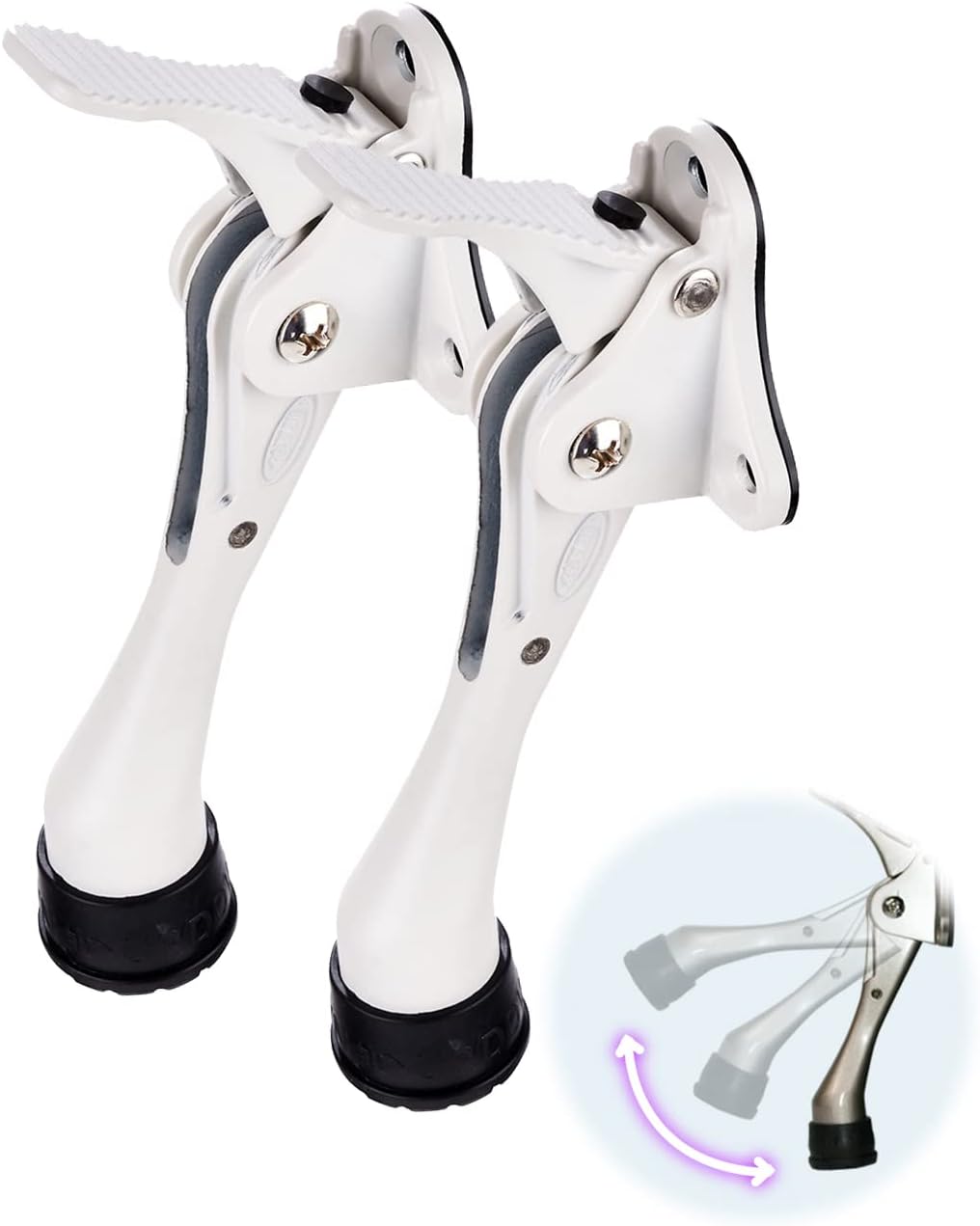 One Touch Kickdown Door Stopper, Door Holder, Heavy Duty Door Stops, Bottom of Door, Height-Adjustable Rubber Tips by HASHI (White 4 inch x 2pack)