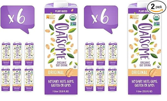 Oatsome Organic Oat Milk, 1-Liter Cartons, 6 Count, Regular, 202.86 Fl Oz (Pack of 2)