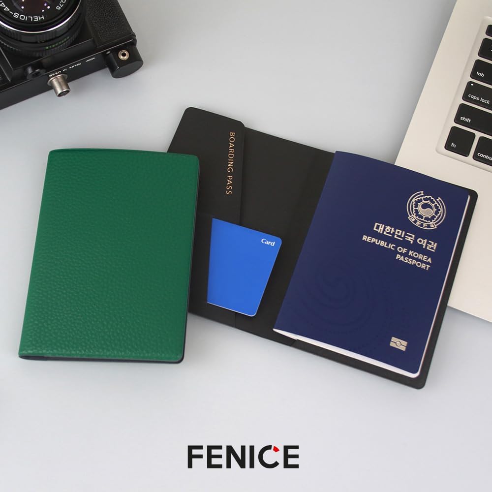 Fenice Classic Passport Cover Holder Wallet Case for Travel Essential RFID Blocking Vegan Leather Waterproof (GREEN)