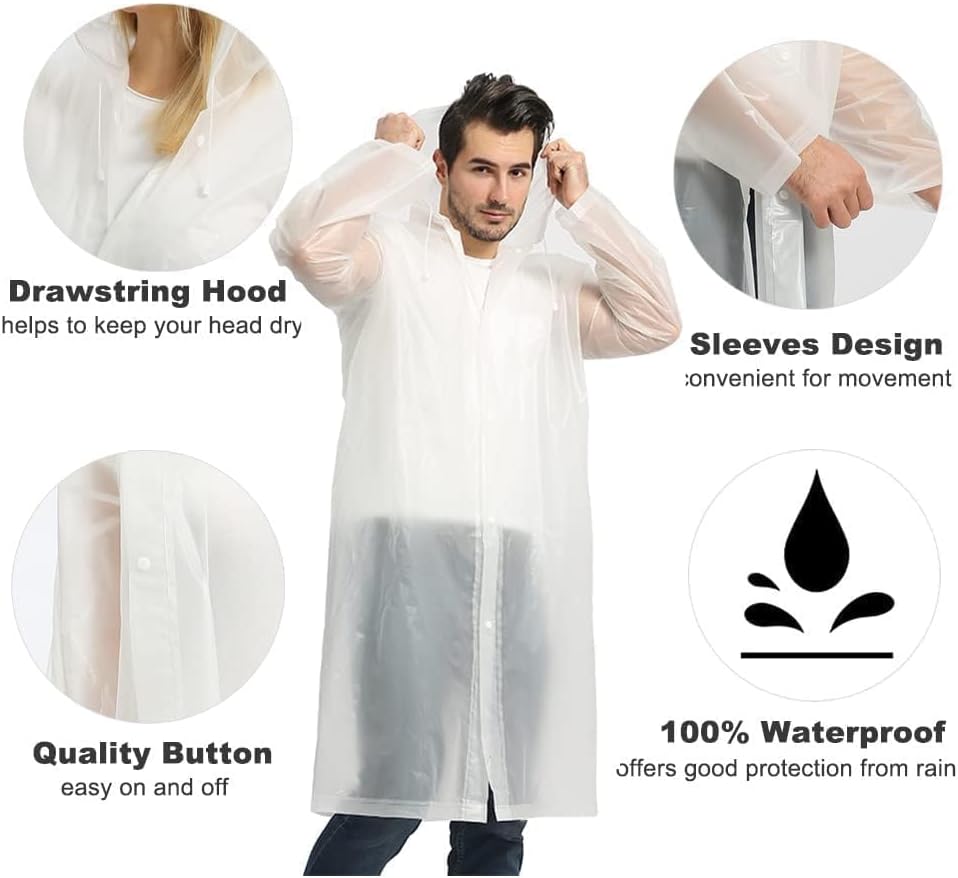 Opret 2 Pack Raincoats for Adults Reusable, EVA Rain Ponchos Lightweight Rain Coat Waterproof Rain Gear for Men and Women