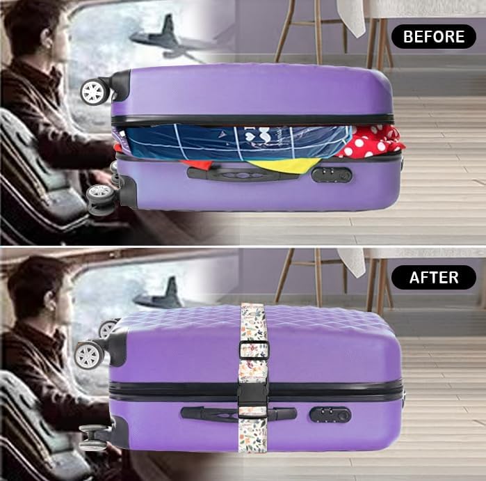 Luggage Straps for Suitcases Travel Belt Accessories, Cute Suitcase Strap, Adjustable Luggage Belt Strap, Heavy Duty with Quick-Release Buckle Luggage Strap Colorful Boho Leaf
