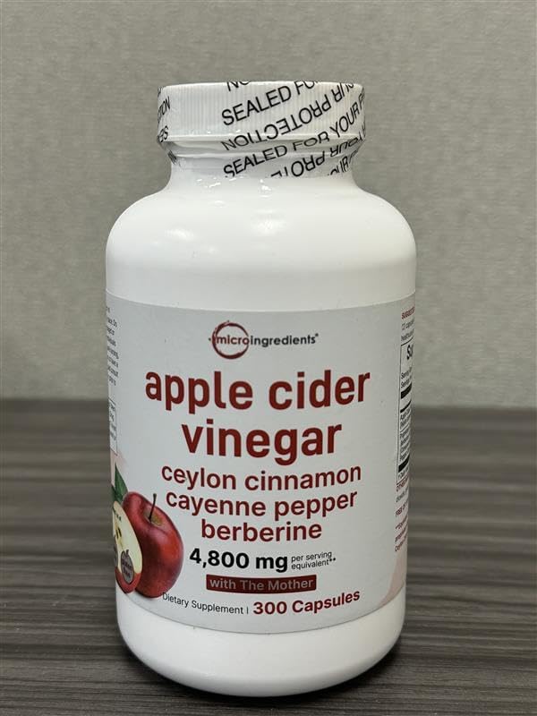 Apple Cider Vinegar with The Mother 4,800mg Equivalent, 300 Capsules | 4-in-1 ACV Complex | Ceylon Cinnamon, Cayenne Pepper, & Berberine | Immune, Digestion, & Appetite Support | Non-GMO, Gluten Free