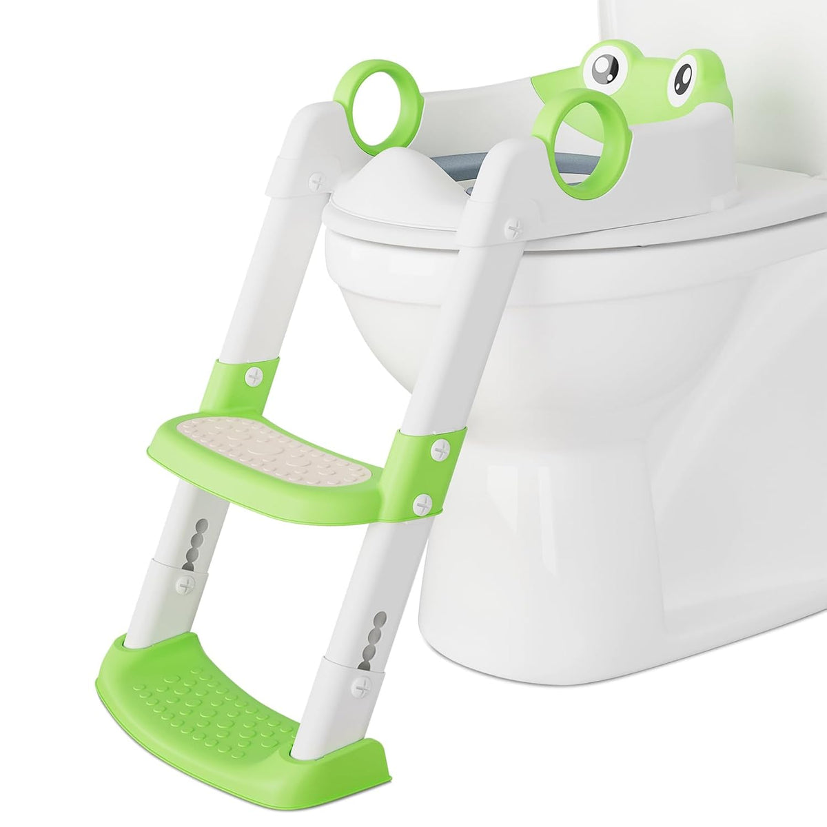 Potty Training Seat with Step Stool Ladder, Toddler Toilet Seat with PU Cushion, Adjustable 5-Level Height, Foldable Potty Training Toilet for Kids Boys Girls, Anti-Slip Pads Ladder