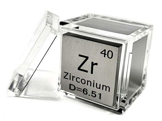 1" 25.4mm Zirconium Metal Cube Zr up to 99.9% Pure Periodic Table Element Engraved Density Collection Science Education Display Block Cube + Acrylic Case Box - 1PC