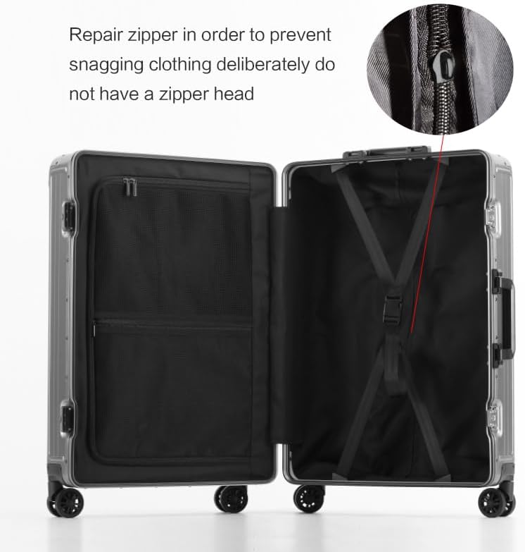 Metal all aluminum carry-on suitcase 20 "hard face, TSA lock and rotating wheel zippered luggage set (dark grey, 24 '')