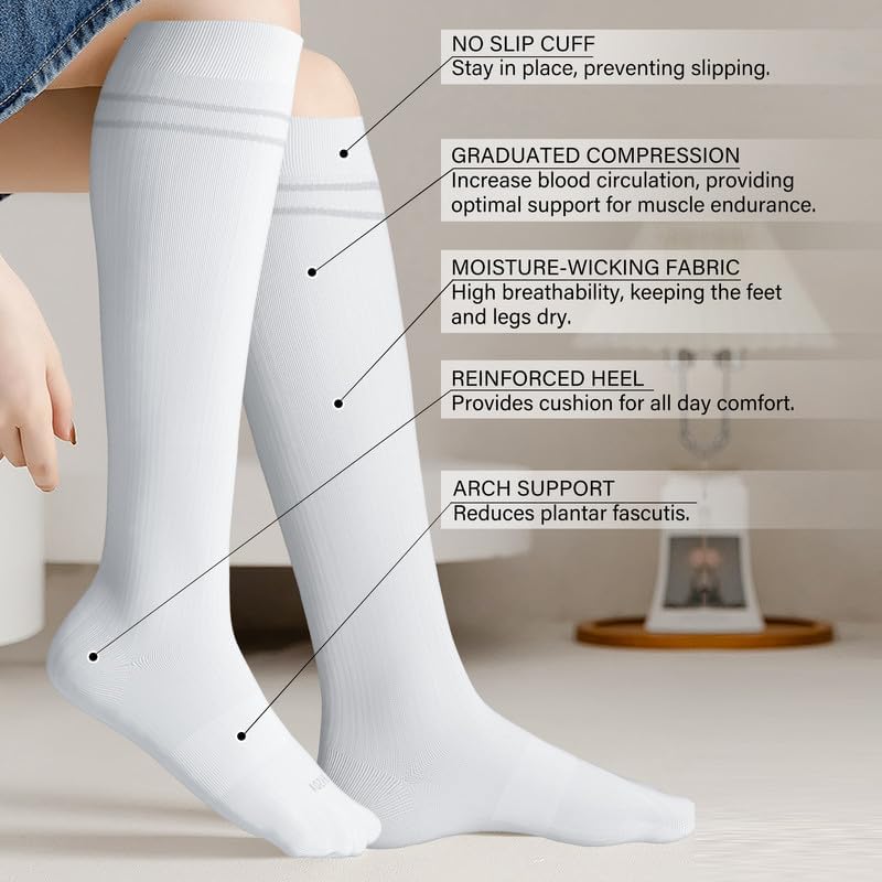 LEVSOX Viscose Made from Bamboo Compression Socks for Pregnant Women 20-30 mmHg Knee High Cute Mens Supports Socks for Travel