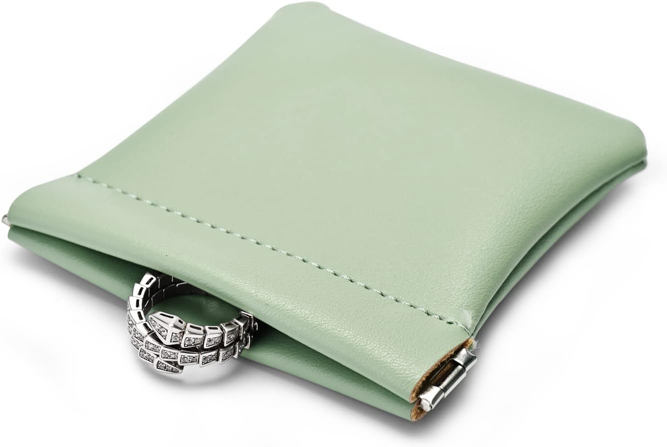 PU Leather Jewelry Travel Bag Leather Jewelry Pouch Christmas,Wedding Party Favor Gift Bag (S, Green)