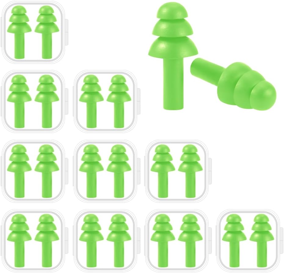 10 Pairs Noise Cancelling Ear Plugs, Premium Soft Silicone, Reusable, Waterproof, Hypoallergenic, Earplugs for Swimming, Airplanes, Concerts, Shooting, Travelling, Sleeping & Snoring (Green)