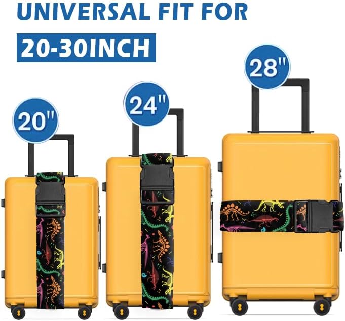 Luggage Straps for Suitcases Travel Belt Accessories, Cute Suitcase Strap, Adjustable Luggage Belt Strap, Heavy Duty with Quick-Release Buckle Luggage Strap Cute Colorful Dinosaurs