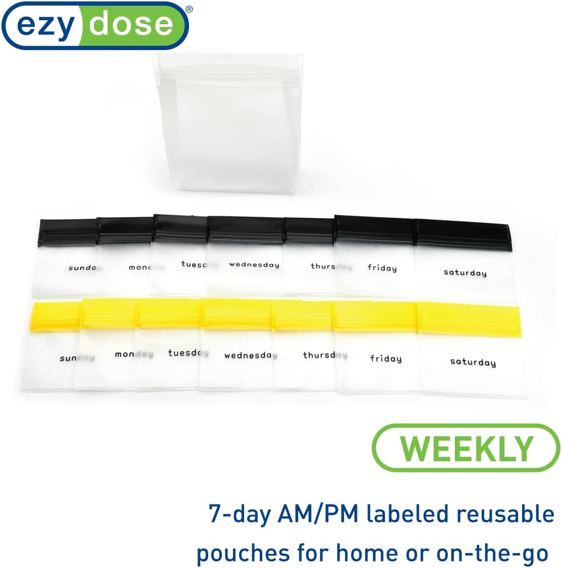 EZY DOSE Reusable 7-Day AM/PM Pill Pouch Set, Durable Multi-Purpose Travel-Sized Containers, Days of The Week Labels with Color for Easy Identification, Large Storage, Clear, BPA Free, TSA Approved