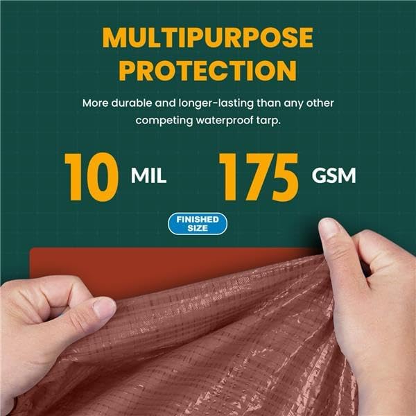 Large Waterproof Tarp - Heavy Duty 10 Mil Thick Poly Tarpaulin Ideal for Canopy Tents, Boats, RV or Pool Covers - Multipurpose Protective Tarps with Grommets for Indoor and Outdoor Use | 40' x 60'