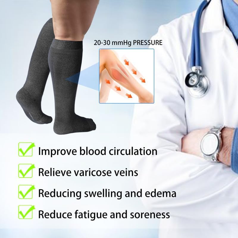 LEVSOX Viscose Made from Bamboo Compression Socks for Pregnant Women 20-30 mmHg Knee High Cute Mens Supports Socks for Travel