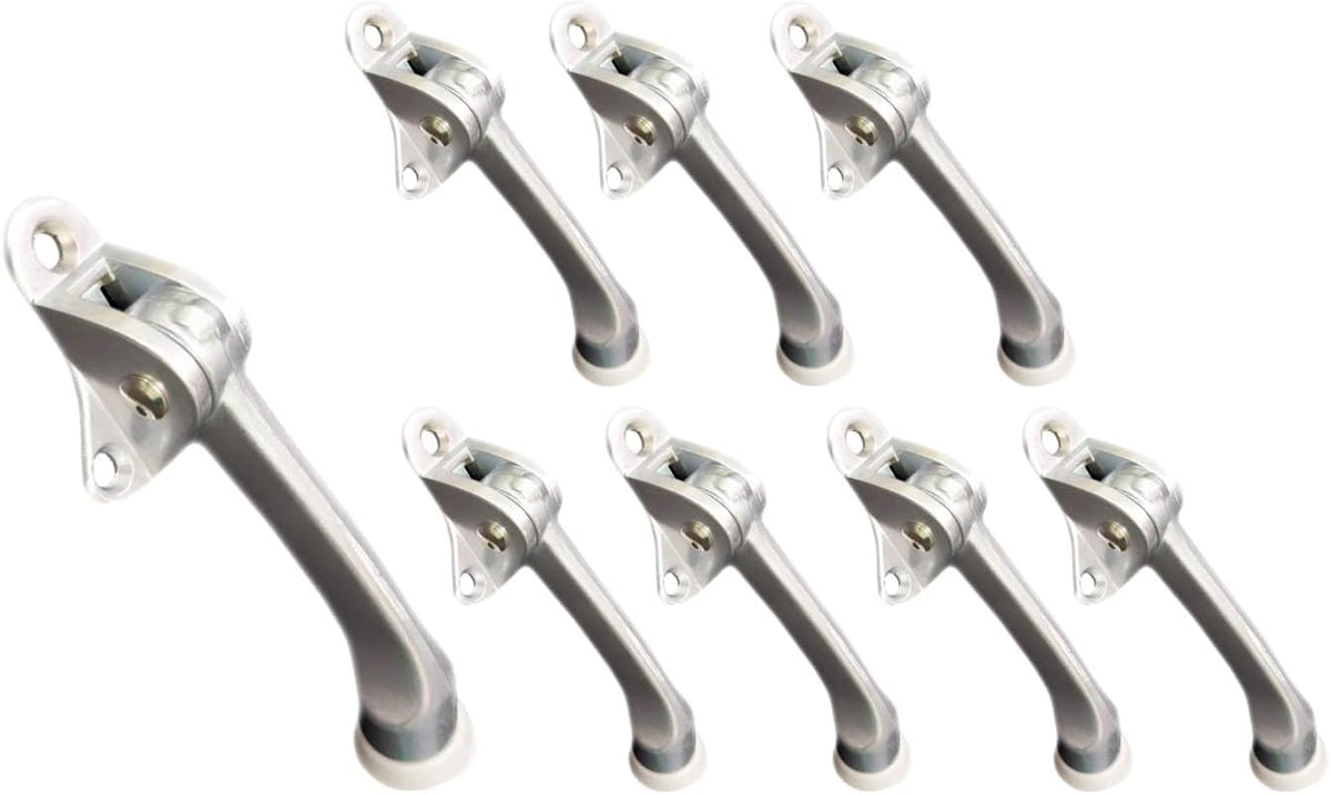 QCAA Heavy Duty Kickdown Door Stopper, 4", Zinc Die Cast, Satin Chrome, 8 Pack, Made in Taiwan