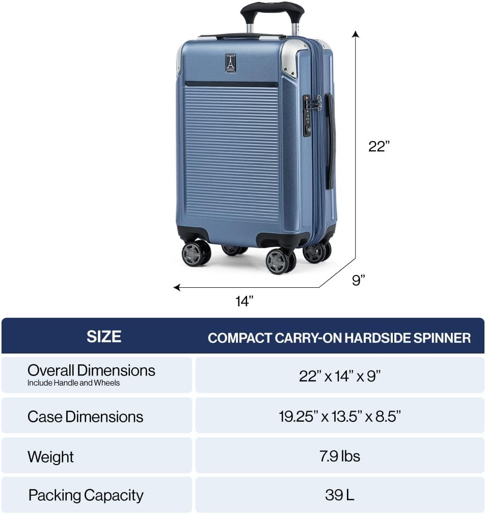Travelpro Platinum Elite Hardside Expandable Carry on Luggage, 8 Wheel Spinner, TSA Lock, Hard Shell Polycarbonate Suitcase, Shadow Black, Compact Carry on 20-Inch