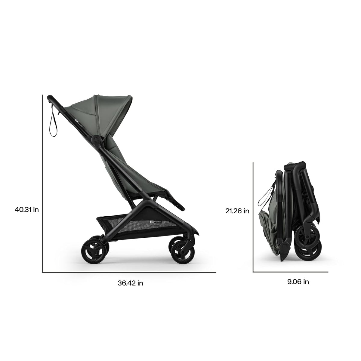 Bugaboo Butterfly 2 Travel Stroller, Ultra-Compact One-Second Fold, Lightweight and Airplane-Friendly (Green)