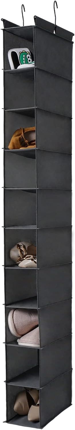 MAX Houser 10-Shelf Hanging Shoe Shelf Organizer, Hanging Shoe Storage for Closet (Grey)
