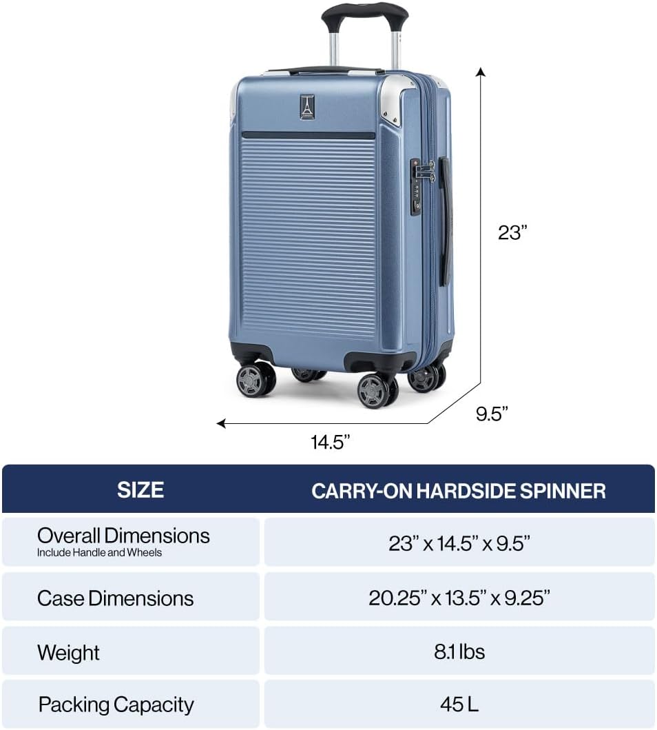 Travelpro Platinum Elite Hardside Expandable Spinner Wheel Luggage TSA Lock Hard Shell Polycarbonate Suitcase, Dark Sky Blue, Carry-on 21-Inch