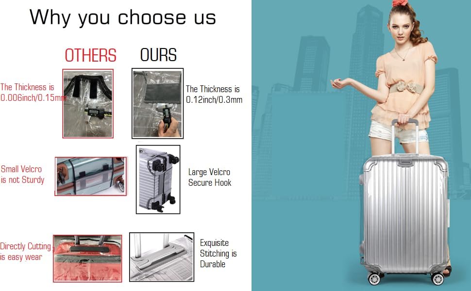 Clear PVC Suitcase Cover Protectors, Thicken Wheeled Luggage Cover Waterproof, Dustproof, Transparent (26")
