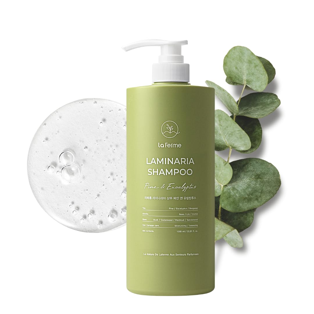 laferme Laminaria Shampoo with Organic Ingredient, Korean Clarifying Shampoo, Hydrating for Dry Hair, Strengthening for Weak Hair, Sulfate & Paraben-Free, for Women & Men, 33.8 FL OZ, Pine Eucalyptus