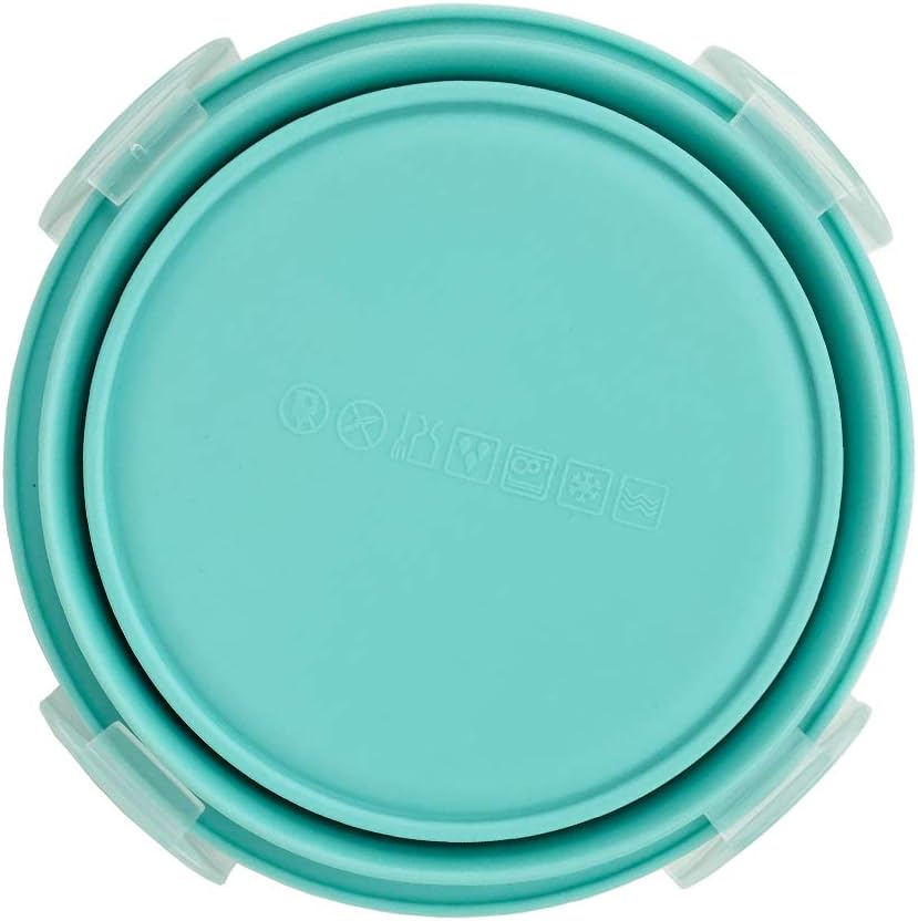 CARTINTS Small Collapsible Bowl Silicone Food Storage Containers Collapsible Camping Bowl for Travel Camping Hiking with Airtight Plastic Lids and 2Pack Silicone Dish Sponges- Blue, 350ml