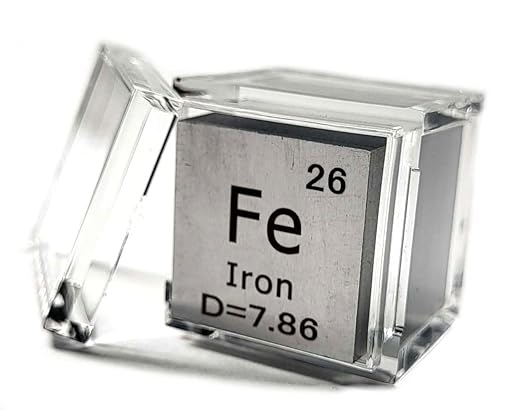 1" 25.4mm Iron Ferrum Metal Cube Fe up to 99.9% Pure Periodic Table Element Engraved Density Collection Science Education Display Block Cube + Acrylic Case Box - 1PC