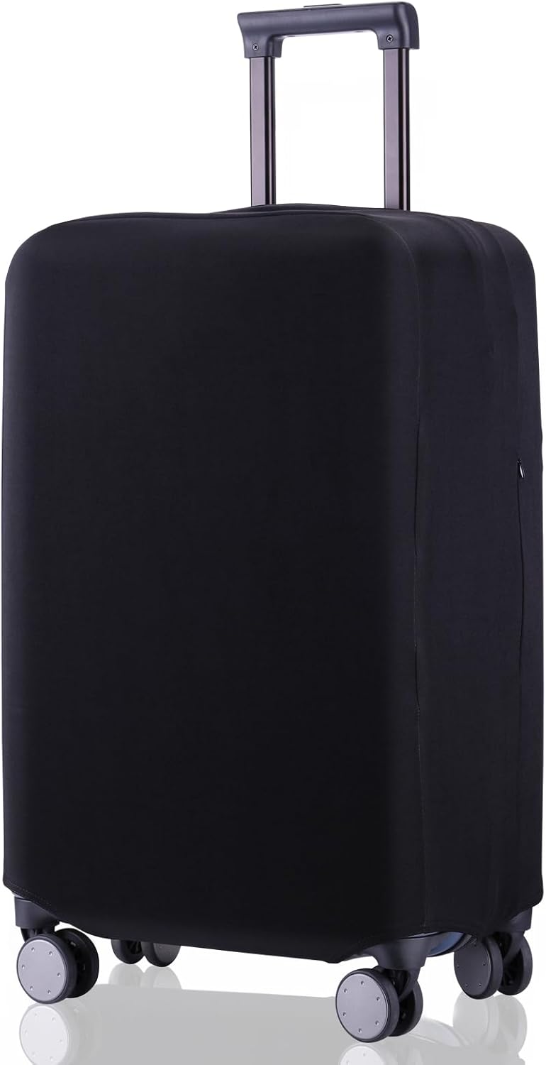 Travel Luggage Cover Suitcase Protector Scratch-Resistant Fit 19-31 Inch, Not Included Suitcase (Black, L(26-27inch))