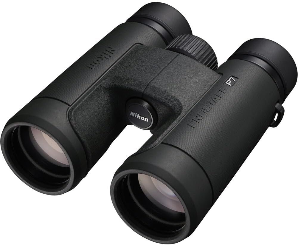 Nikon PROSTAFF P7 10x42 Binoculars Bundled with Harness Strap + Deluxe Cleaning Kit + Smartphone to Binocular Adapter + Microfiber Cleaning Cloth (5 Items)