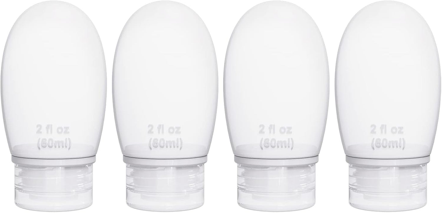 Silicone Travel Bottles for Toiletries TSA Approved Travel Size Containers Set 4 Pack Portable Leak Proof Refillable Cosmetic Squeeze Bottles Shampoo Hair Conditioner Body Lotion Bath Shower Gel