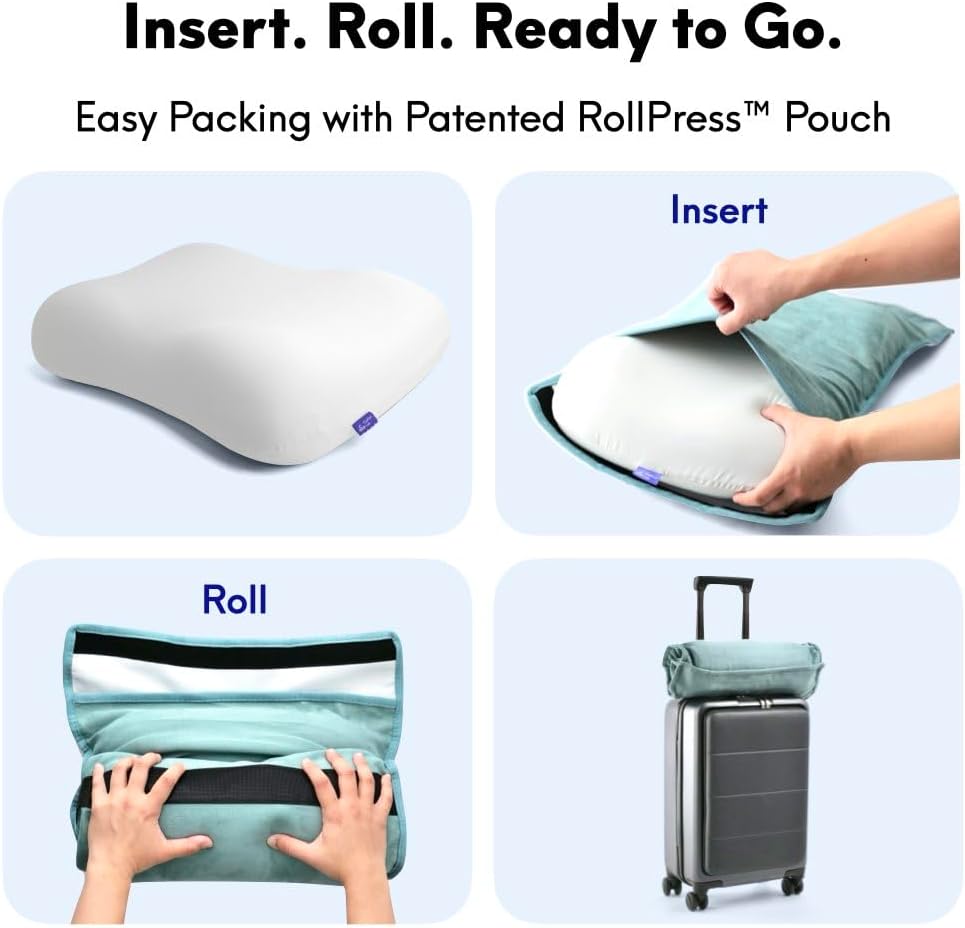 Cushion Lab Travel Deep Sleep Pillow – Compact Memory Foam Neck Pillow for Sleeping, Portable Pillow for Hotels, Camping, Side & Back Sleepers, On-The-Go – Wellness Green