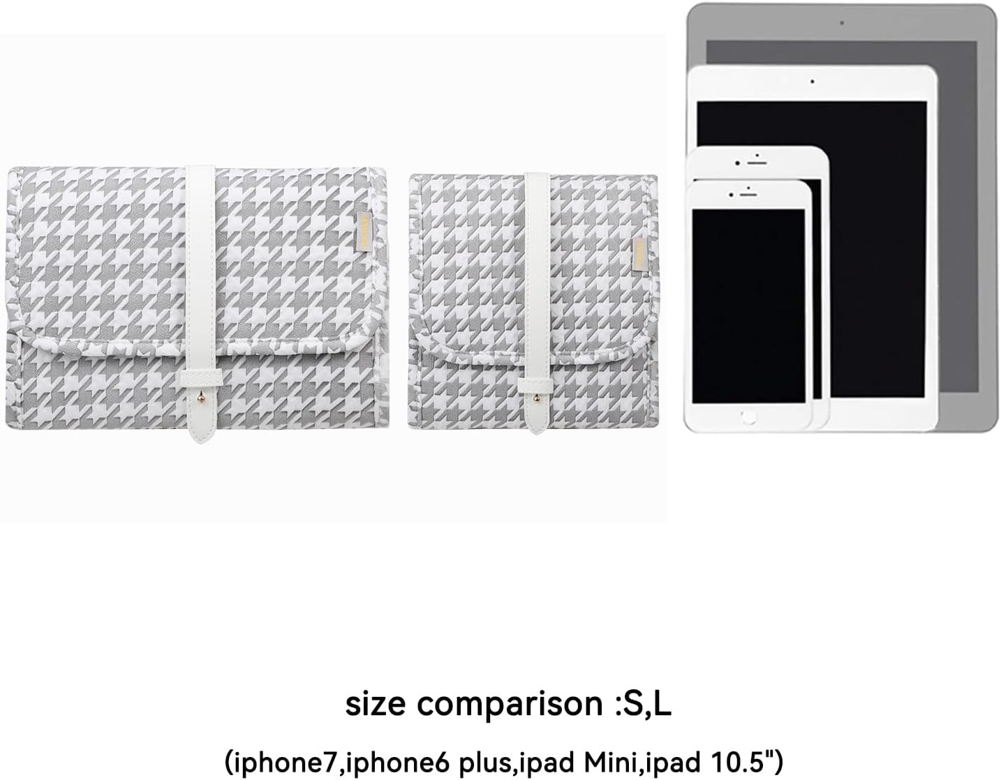 Voova Travel Jewelry Holder Organizer Case, Large Jewelry Storage Bag for Women Girls, Foldable Traveling Jewellery Pouch Roll for Necklaces Rings Earrings Bracelets, Grey+White