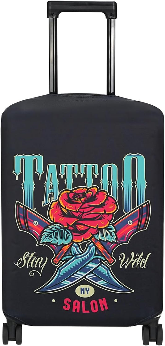 Explore Land Travel Luggage Cover Suitcase Protector Fits 18-22 Inch Case (Blade Rose, S)