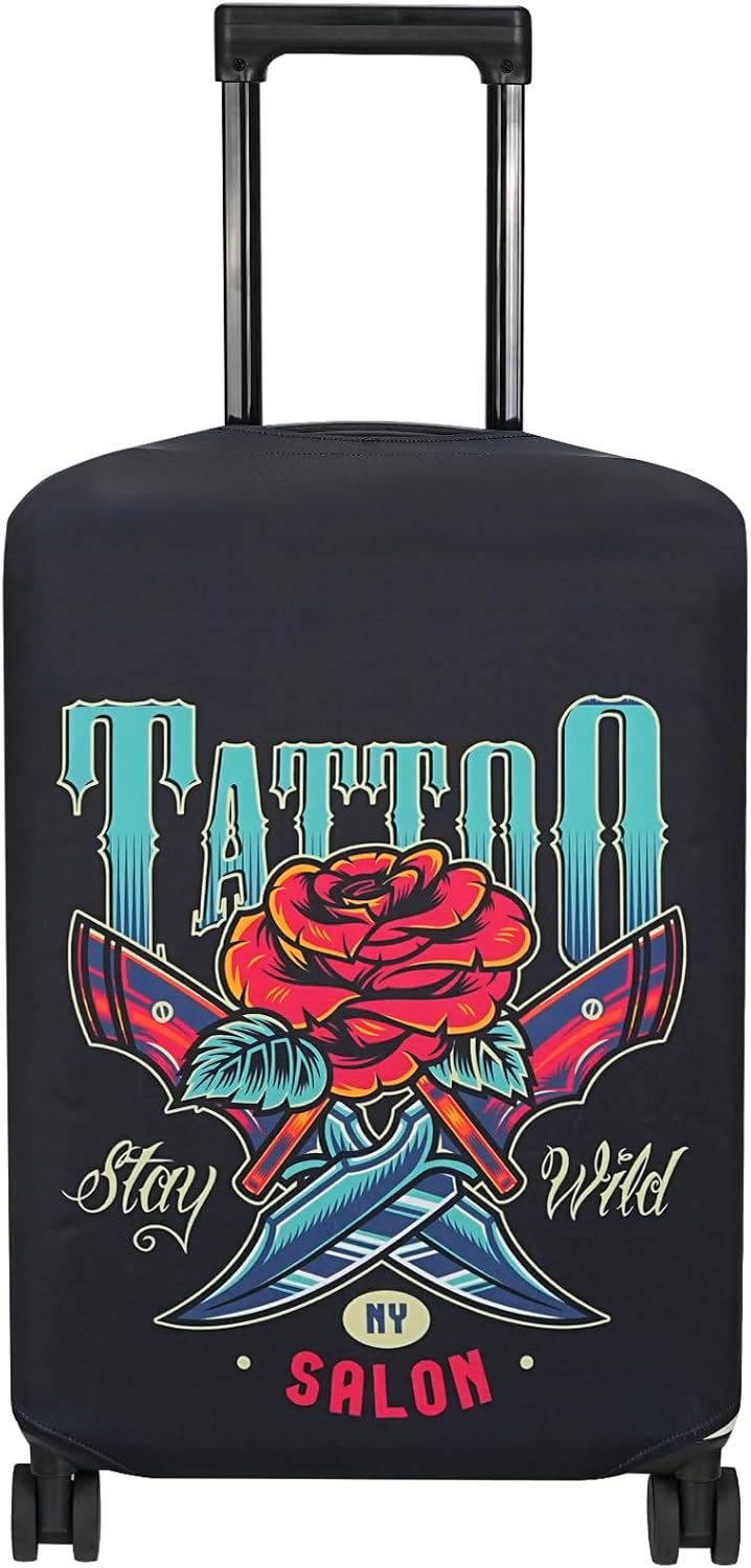Explore Land Travel Luggage Cover Suitcase Protector Fits 23-26 Inch Case (Blade Rose, M)