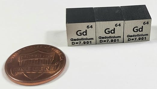 0.39" 10mm Gadolinium Metal Cube Gd up to 99.9% Pure Periodic Table Element Engraved Density Collection Science Education Display Block Cube + Acrylic Case Box - 1PC