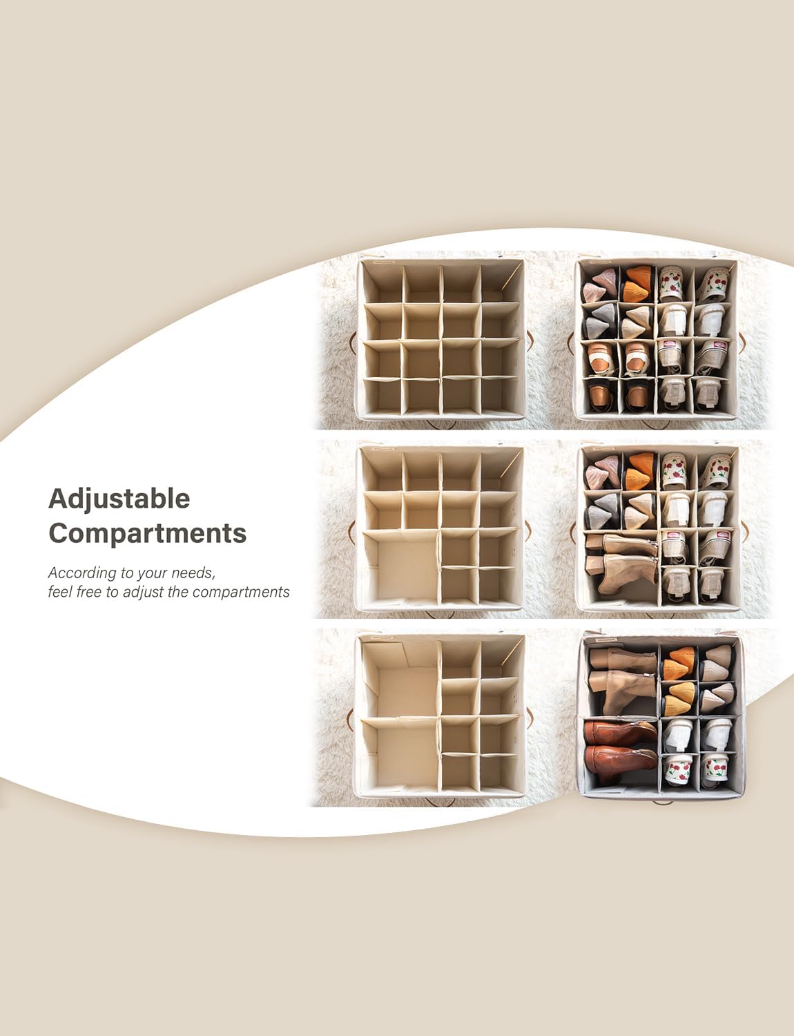 StorageWorks Shoe Organizer for Closet, Fits up to 16 Pairs, Shoe Cubby Storage Containers with Adjustable Dividers and Clear Cover, Grey