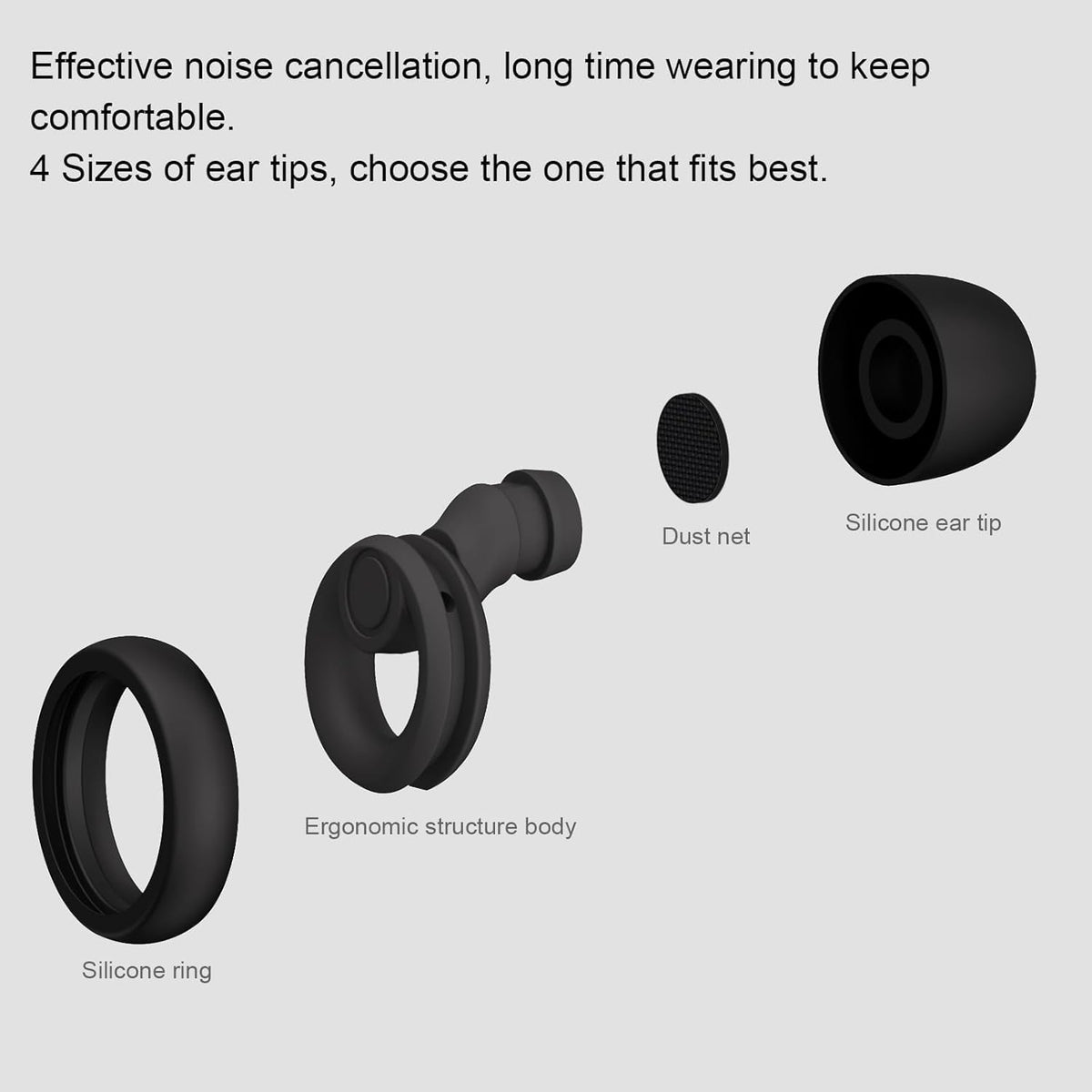 Ear Plugs for Sleeping Noise Cancelling 2 Sets, Reusable Earplugs Hearing Protection 30dB, Soft Silicone Ear Plugs for Concerts, Party, Focus - 8 Pairs Ear Tips in XS/S/M/L - Black