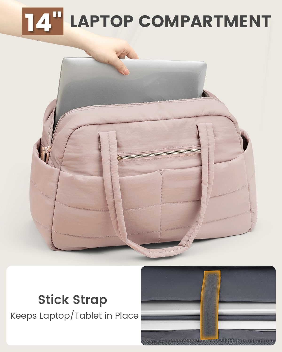 Travel Duffle Bag,Puffer Carry On Duffel Bag with Laptop Compartment Waterproof Overnight Weekender Bags for Women Large Hospital Tote Bags for Labor and Delivery (Medium,Pink)
