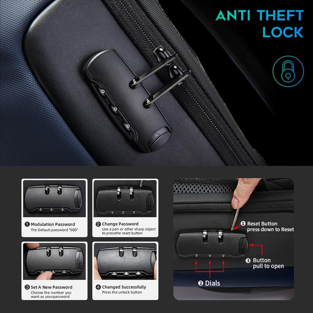 BANGE Anti Theft Backpack with Lock,Business Backpack with USB Charging Port, Office Laptop Fit for 15.6 INCH Laptop