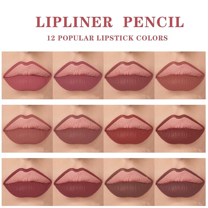 12PCS Lip Liner Pencils Set Pack for Shaping & Sculpting Lips, Modifieddark Lip Color Lipsticks,Long-Lasting Waterproof Lipsticks. (02, Color)