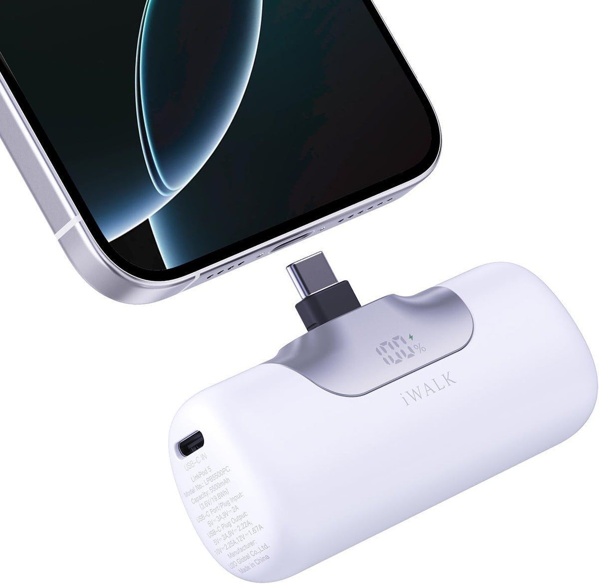 iWALK Portable Charger 5500mAh Next-Gen Small Power Bank 22.5W Fast Charging Battery USB-C Portable Phone Charger for iPhone 16/15 16 Plus 16 Pro Max iPad, Samsung Galaxy S25 S24 S23 Android, White