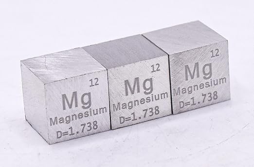 0.39" 10mm Magnesium Metal Cube Mg up to 99.9% Pure Periodic Table Element Engraved Density Collection Science Education Display Block Cube + Acrylic Case Box - 1PC