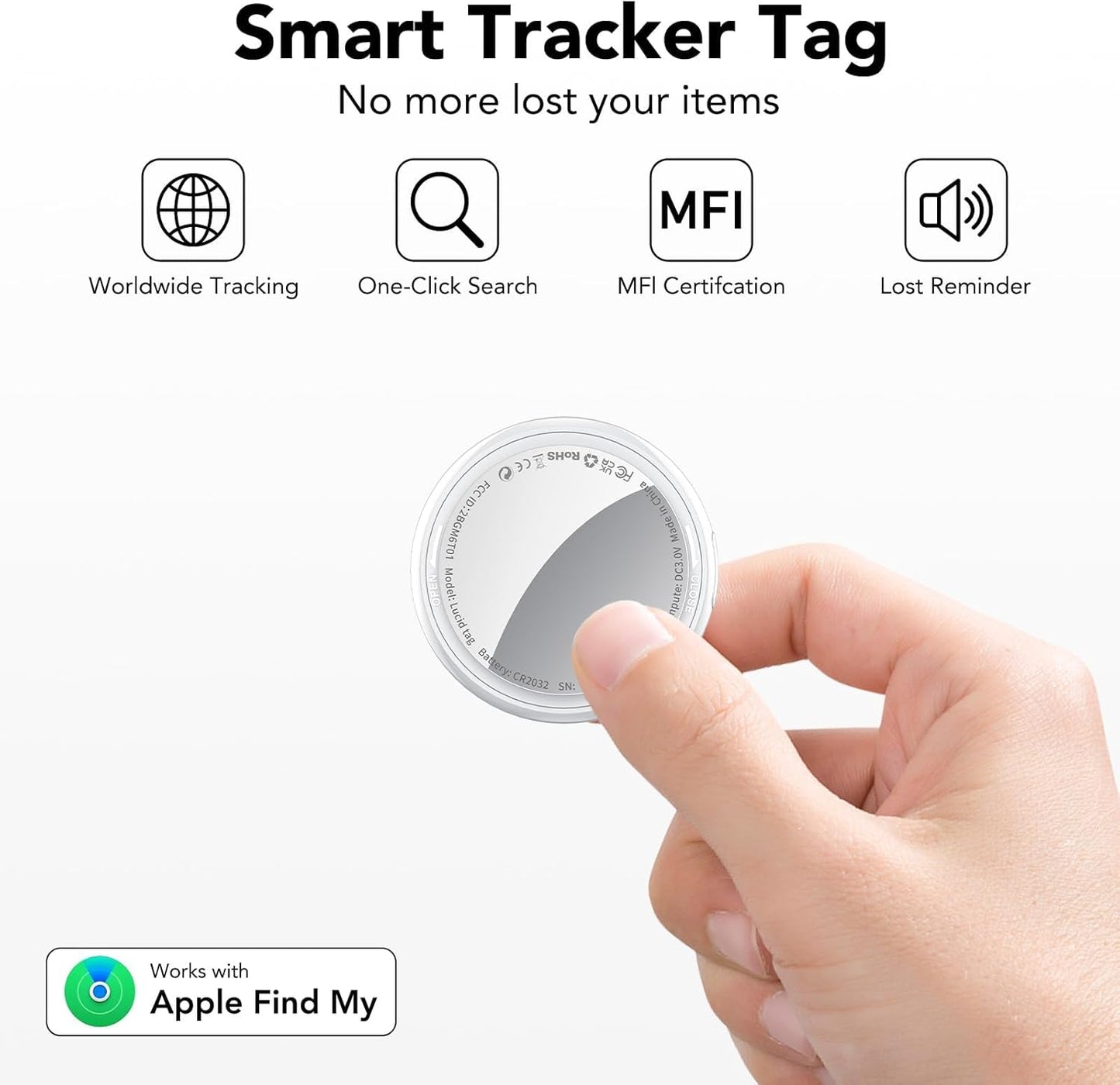 2025 New [Apple MFi Certified] (iOS Only) Air Tracker Tag-1 Pack, Bluetooth Tracker for Apple Find My, Replaceable Battery, Key Finder and Item Locator Smart Tag for Keys, Bags, Luggage, Pets, (White)
