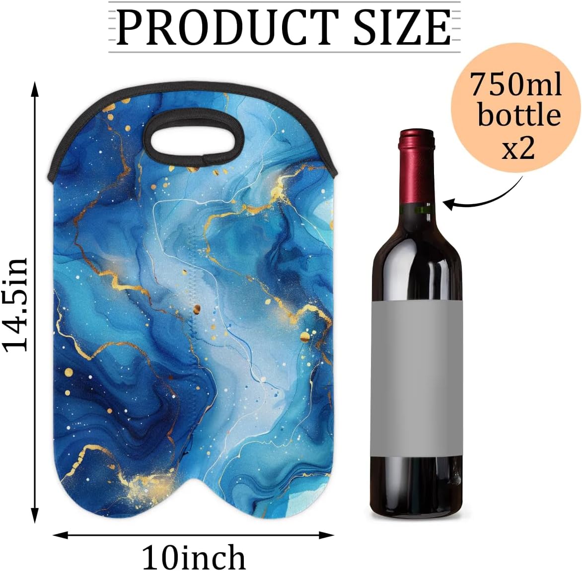 Wine Carrier Tote Personalized Bag for 2 Bottles - Neoprene Wine Bottle Holder with Carry Handle, Wine Protective Bag Insulated Bag Beer Cans Water Bottle Holder for Travel Picnic,Style18